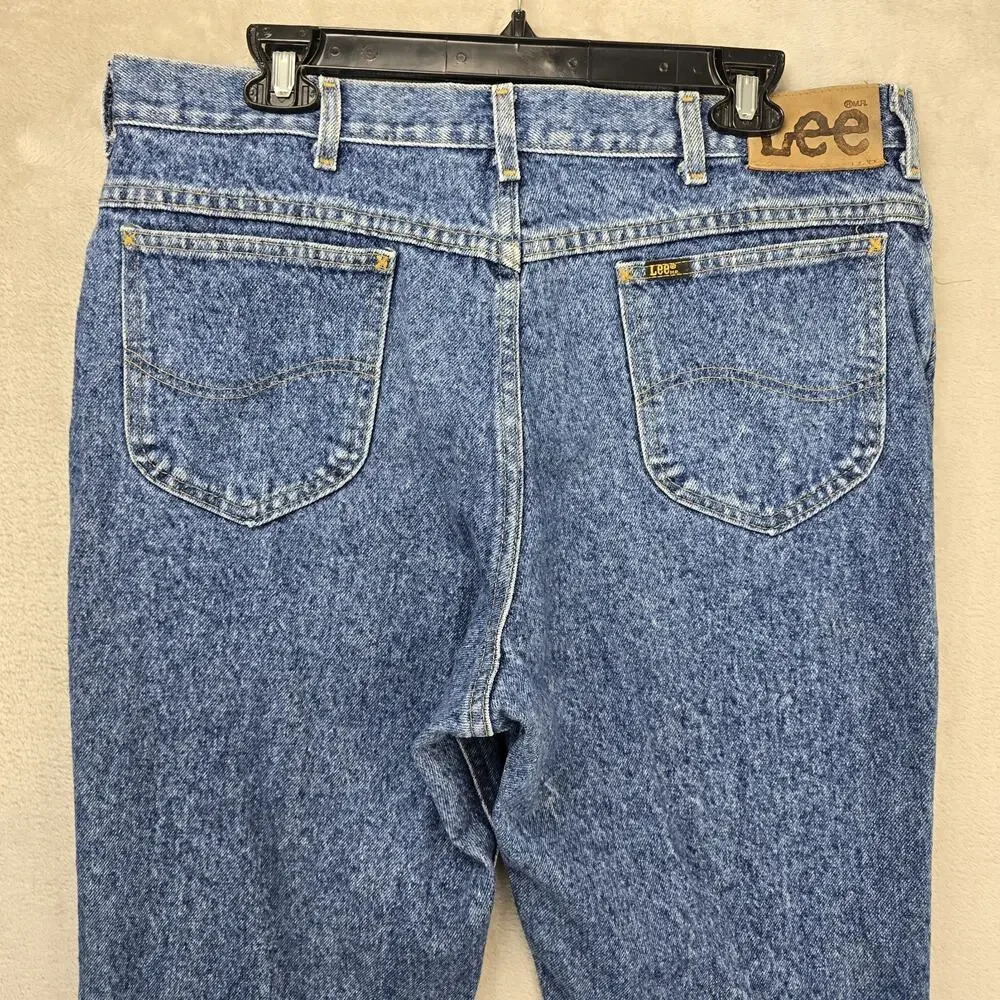 Vintage Lee Riders Jeans Mens Fits 35x32 Blue Acid Wash Union Made in USA